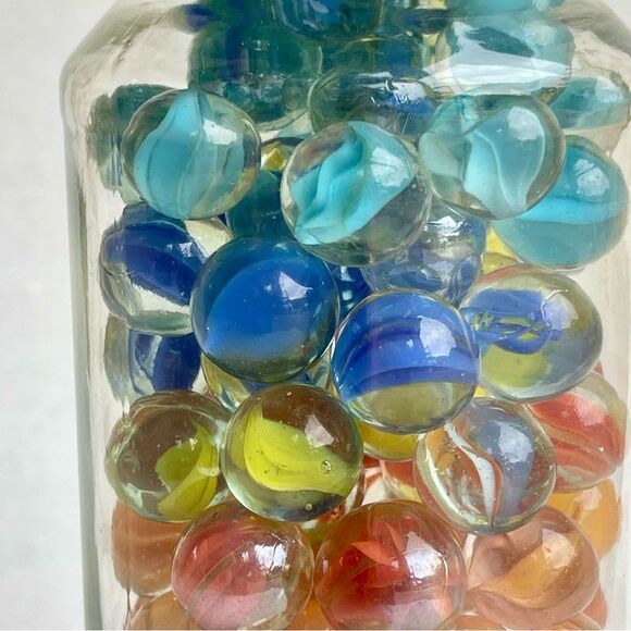 Vintage Multi Color Cat’s Eye Banana Glass Toy Marble  Jar - Picture 9 of 14